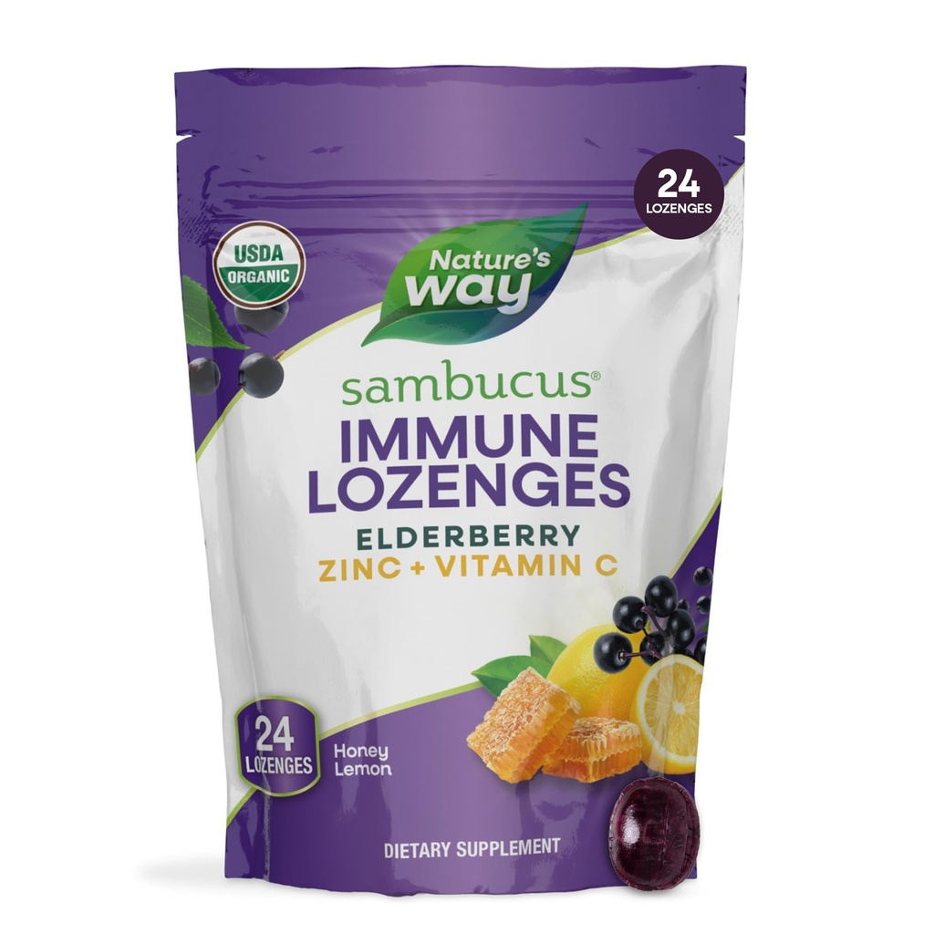 Ο τρόπος της φύσης Sambucus Zinc Lozenges με Elderberry και βιταμίνη C, μέλι άρωμα λεμόνι, 24 Lozenges