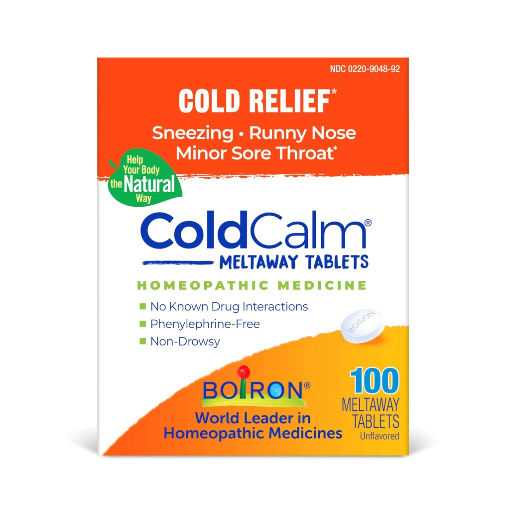 Boiron ColdCalm Tabs - 100 Count for Relief of Common Cold Symptoms Such as Sneezing, Runny Nose, Sore Throat, and Nasal Congestion - Non-Drowsy Cold Calm Meltaway Tablets