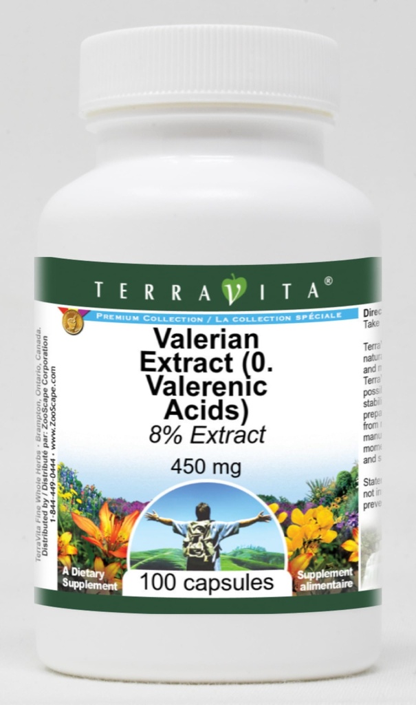 Valerian Extract (0.8% Valerenic Acids) - 450 mg (100 Capsules, ZIN: 512430)