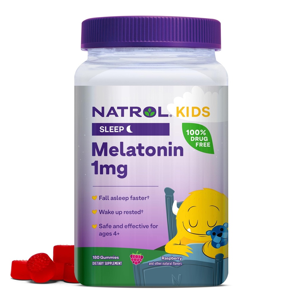 Natrol Kids Melatonin 1 mg, Dietary Supplement for Restful Sleep, Melatonin Gummies for Kids, 140 Raspberry-Flavored Gummies, Up to a 140 Day Supply