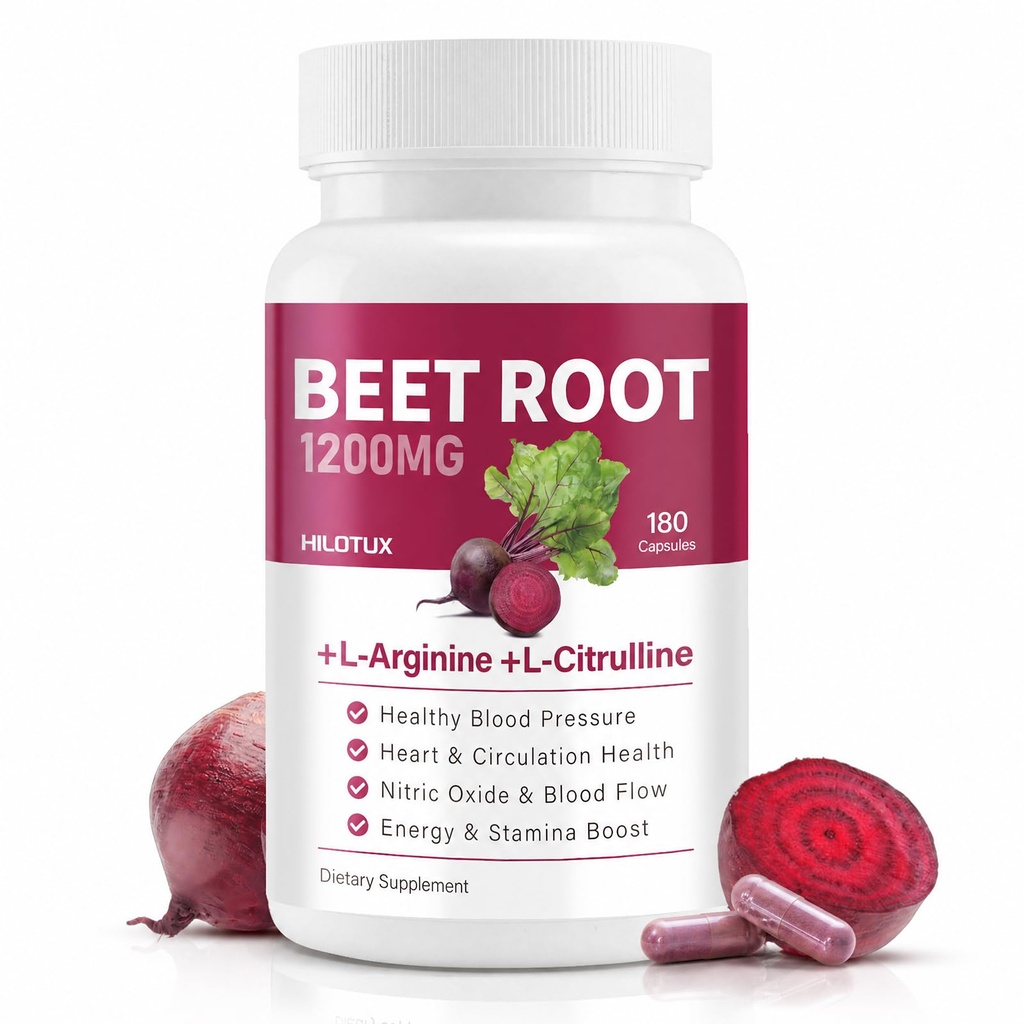 Beetroot Capsules - 1200mg 5-in-1 Beet Root Extract with L-Arginine, L-Citrulline & Grape Seed - Beet Root Powder Alternative for Healthy Circulation & Stamina - 180 Count