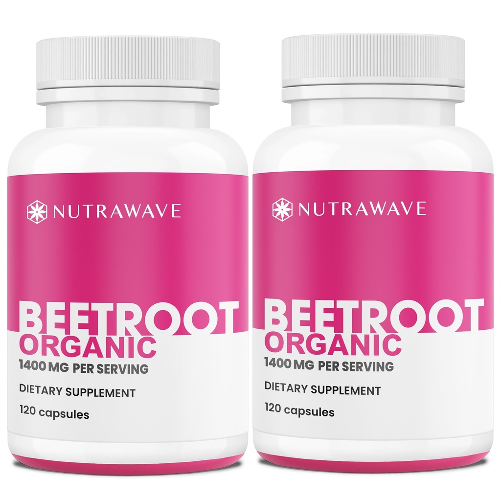 Nutra Wave Organic Beet Root Capsules 1400mg – Beetroot Supplement for Blood Pressure Support & Nitric Oxide – Supports Energy, Circulation & Heart Health – Non-GMO, Vegan – 240 Capsules