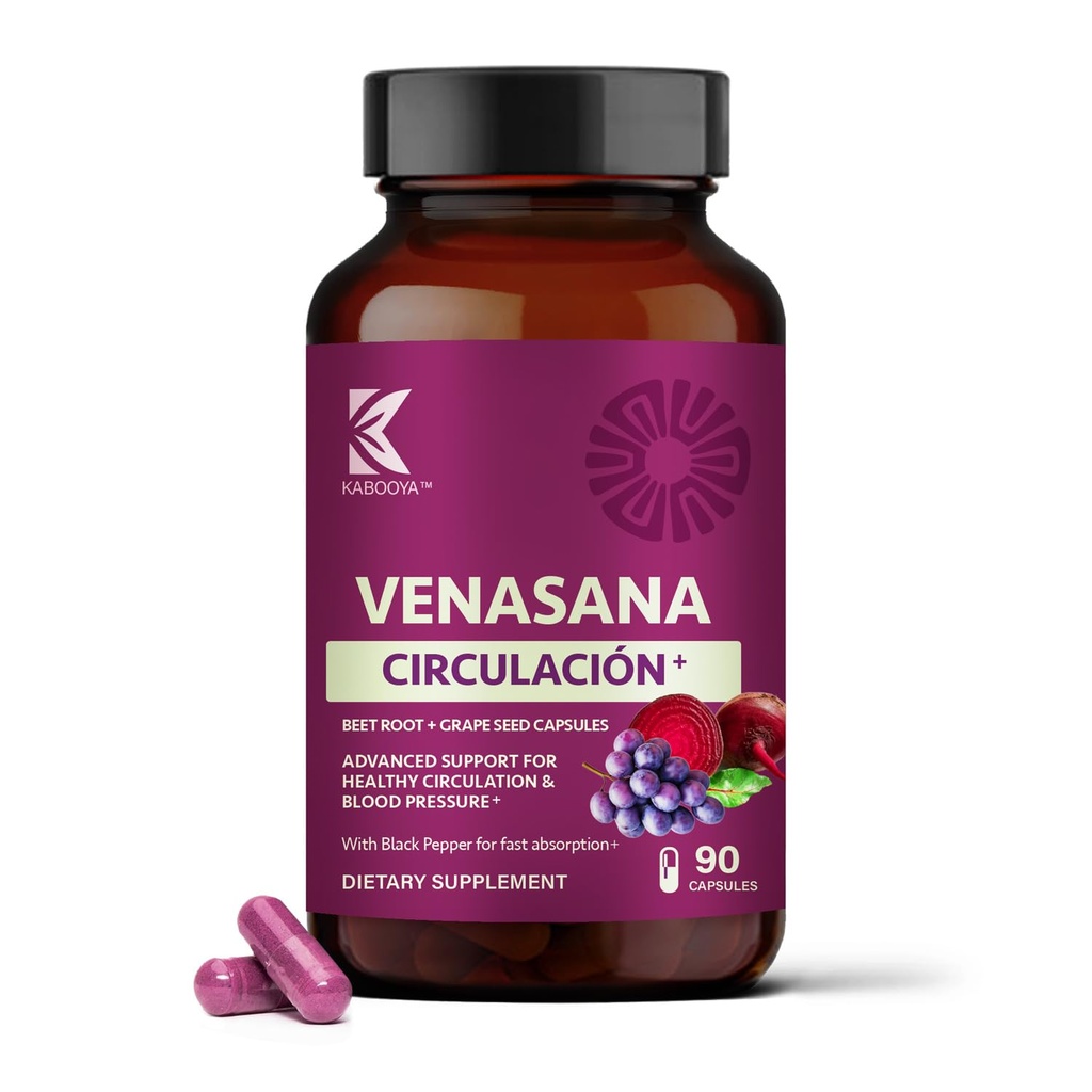 Venasana Beet Root Capsules – 1,000 mg Beet Root Extract with Grape Seed & Black Pepper Extract for Healthy Circulation, Beetroot Supplement for Heart Health Support, Vegan, Non-GMO, 90 Capsules