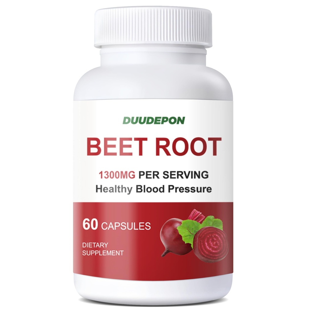 DUUDEPON Organic Beet Root Capsules - 1300mg per Serving - Supports Natural Energy, Endurance - Vegan - 60 Capsules