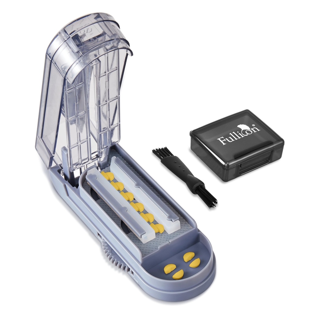 Fullicon Multiple Pill Cutter - Adjustable for Small Pills With Accurate Alignment, Stainless Steel Cutting Blade & Guard, Splitter With Free Brush & Box (Grey)