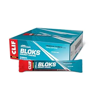CLIF BLOKS - Tropical Punch Flavor με καφεΐνη - Ενεργειακά μάσημα - Μη ΓΤΟ - Με βάση το φυτό - Fast Fuel for Cycling and Running - Quick Carbohydrates and Electrolytes - 2,12 oz. (18 Count)