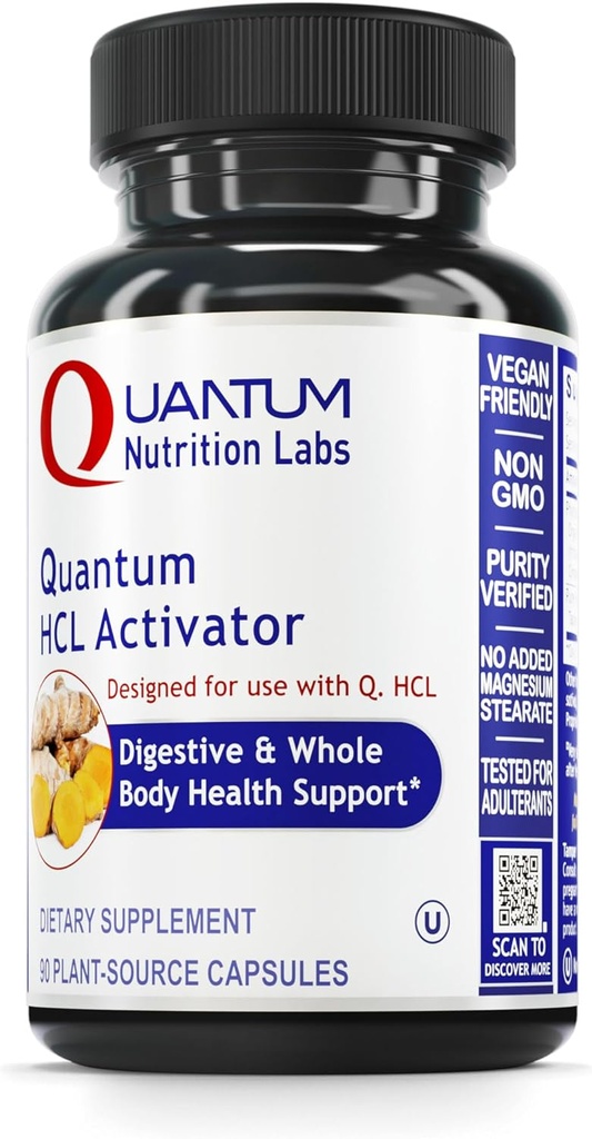 Quantum Nutrition Labs HCL Activator - Pepsin Digestive Enzymes συμπλήρωμα για την ιδανική Digestive λειτουργία για άνδρες και γυναίκες, χαμηλό στομαχικό οξύ, θρεπτική απορρόφηση - 90 κάψουλες χορτοφάγων