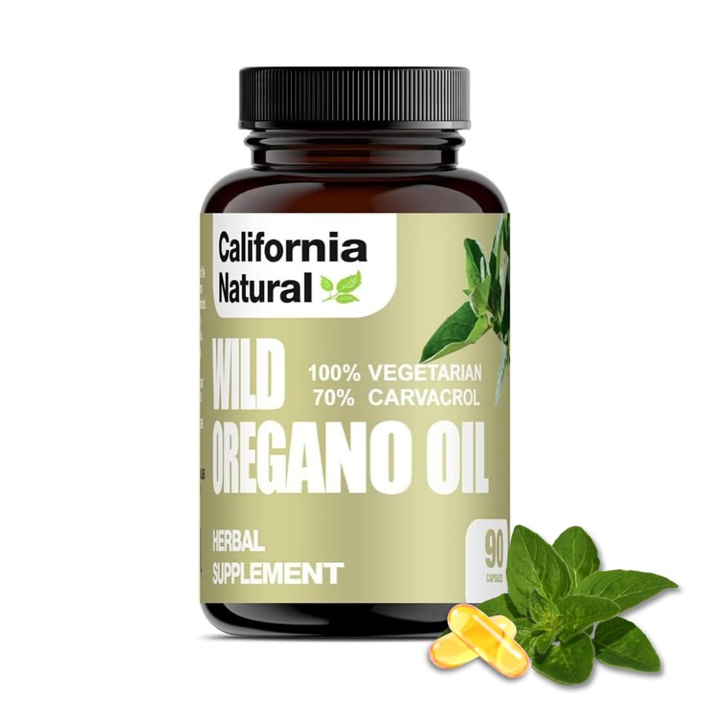 Wild Oregano Oil Vegetarian Soft Capsules - California Natural - Immune System & Digestive Support - Promote Gut Health & Healthy Digestion - 100% Vegetarian - 70% Carvacrol - Herbal 90 count