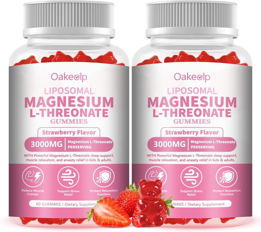 2 Pack Liposomal Magnesium Threonate High-Potency 3000mg Gummies,Liposomal Enhance 98% Absorption,Magnesium L-Threonate Supplements, Muscle & Bone Wellness for Kids & Adults