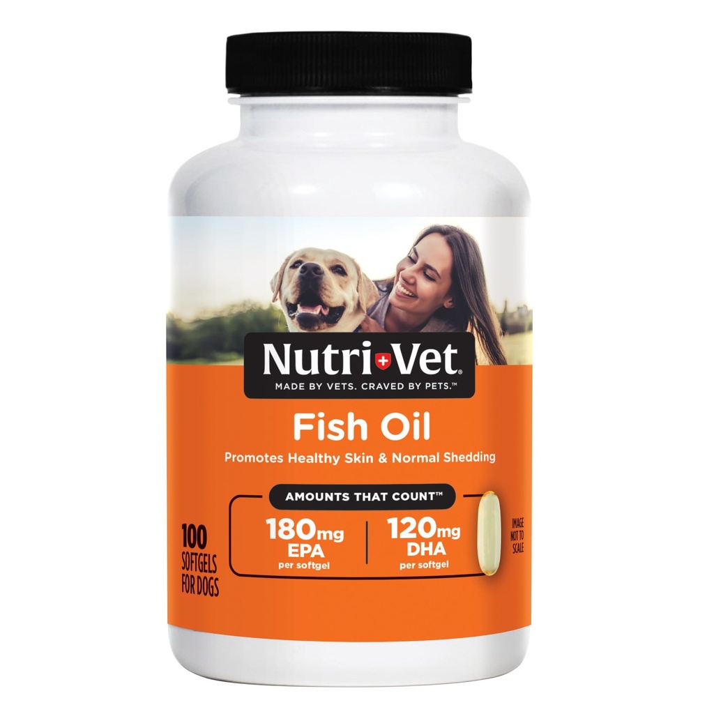 Nutri-Vet Fish Oil Supplement for Dogs, Omega 3, Fish Oil for Dogs, Pet Supplies, Pet Vitamins and Supplements, EPA DHA Formula, Puppy Vitamins, Shed Control, New Puppy Essentials, 100 Count
