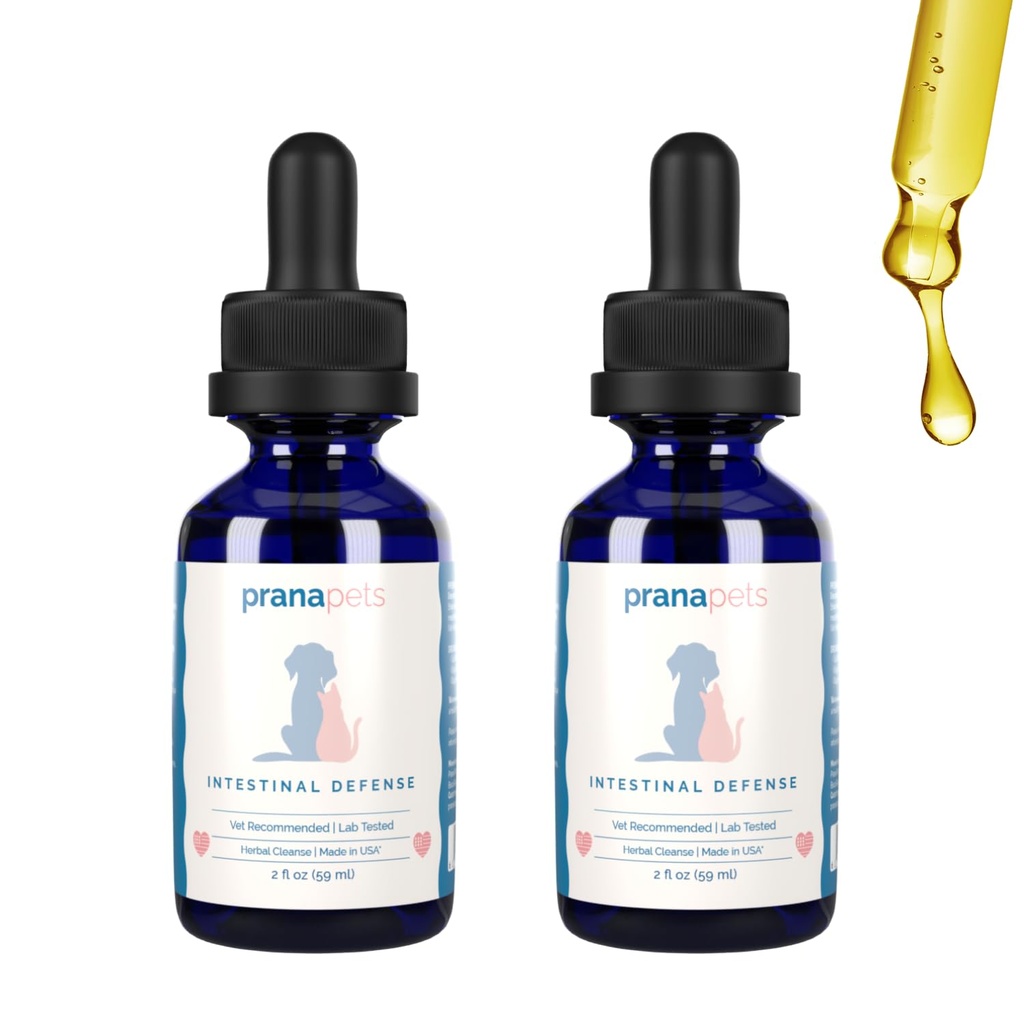 PranaPets Intestinal Defense Supplement for Dogs & Cats | Naturally Helps Digestive Issues in Pets | Herbal Formula | 2-Pack