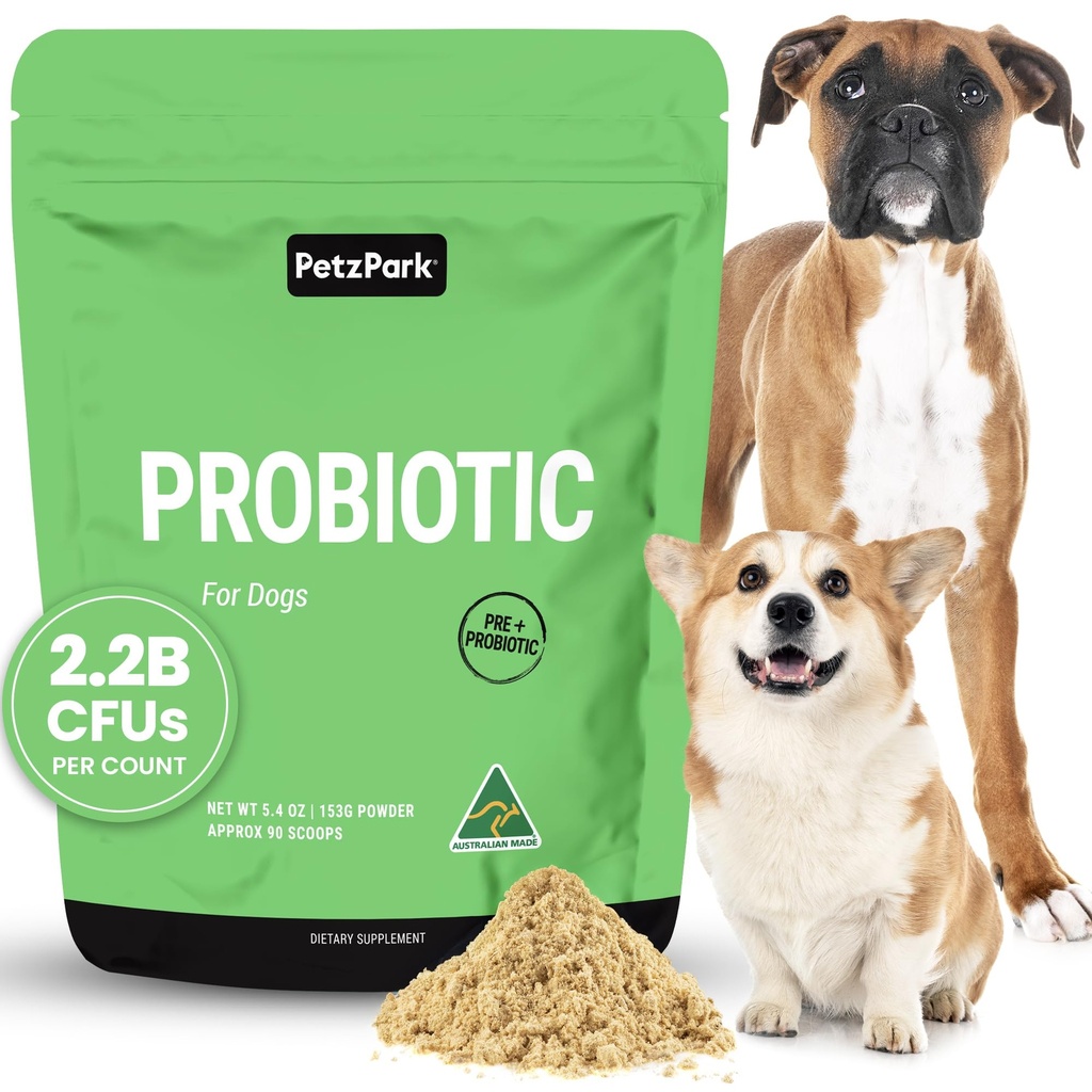 Petz Park Dog Probiotic 90 Scoops, Probiotics for Dogs Powder, Gut Health Supplement for Dogs, Paw Licking and Digestive Support, Dog Food Topper Made in Australia
