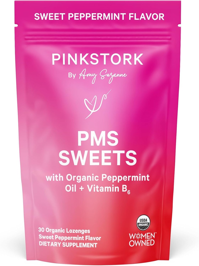 Pink Stork οργανικά γλυκά υποστήριξης PMS για εφήβους και γυναίκες - απλά & φυσικά συστατικά Βιταμίνη Β6 και μέντας - Περίοδος, Digestion, Bloating, Mood Swings - 30 σταγόνες