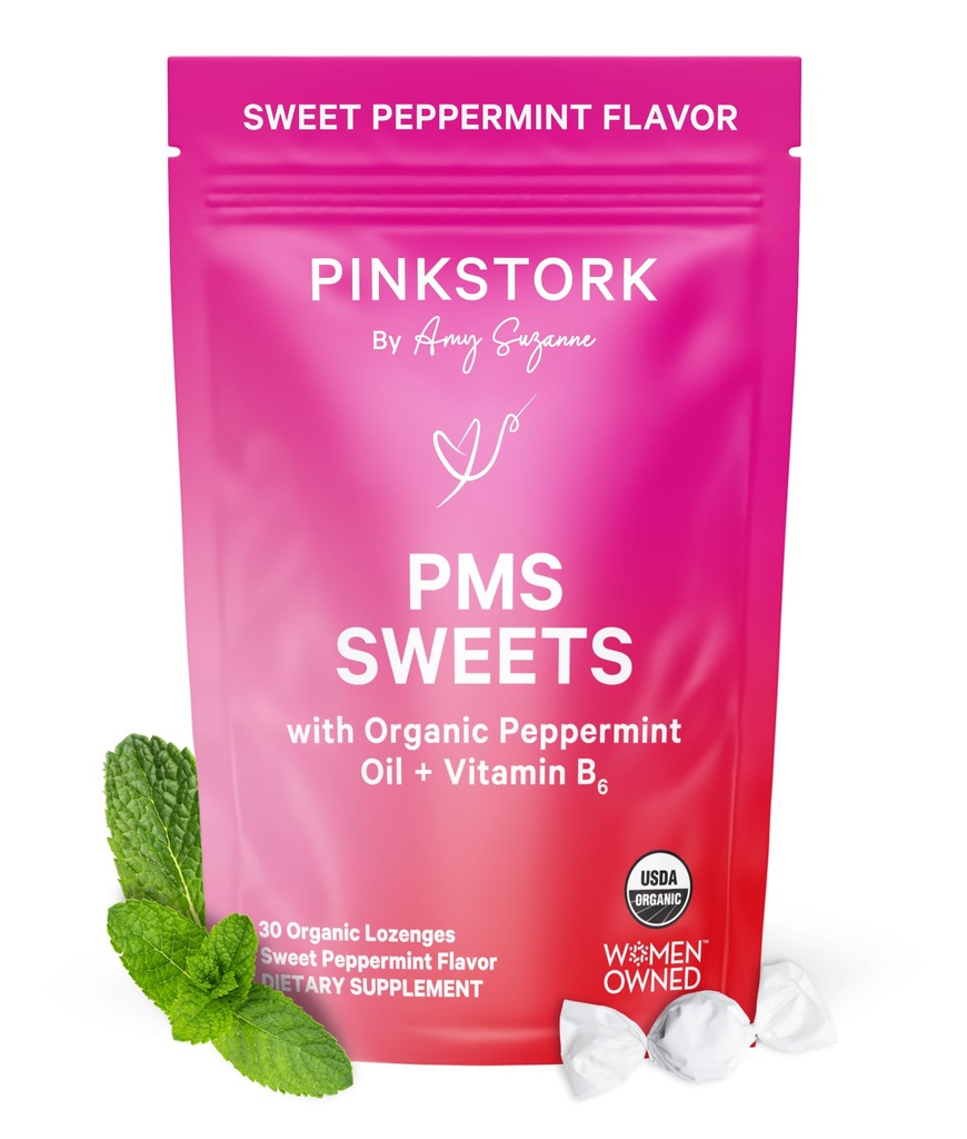 Pink Stork οργανικά γλυκά υποστήριξης PMS για εφήβους και γυναίκες - απλά & φυσικά συστατικά Βιταμίνη Β6 και μέντας - Περίοδος, Digestion, Bloating, Mood Swings - 30 σταγόνες