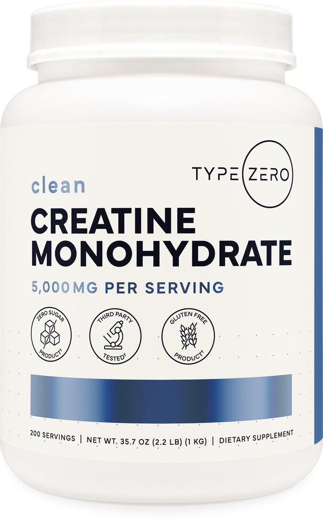 Τύπος Zero Creatine Monohydrate (Unflavored) 1 KG, 5000mg (5g) Per Serving, Micronized, Zero Sugar, Keto Friendly & Gluten Free, 200 Services