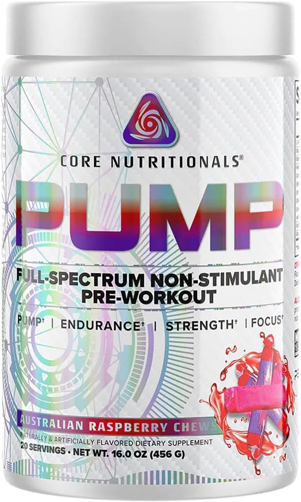 Core Nutritionals Αντλία Full-Spectrum Non-Stimulant Pre-Wortout, με N03T Nitrate, Peak02, Alpha GPC, για μέγιστη αντλία, δύναμη, και απόδοση 20 σερβίτσια (Austrailian Raspberry Chews)