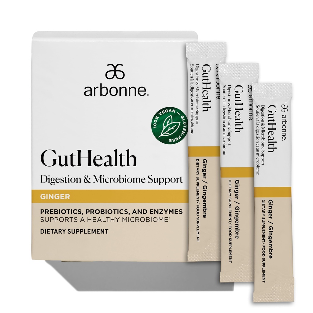 Arbonne Gut Health Digestion Support - Microbiome Prebiotic and Probiotic Drink Mix, Probiotic Powder and Prebiotic Powder with Enzymes for a Healthy Gut