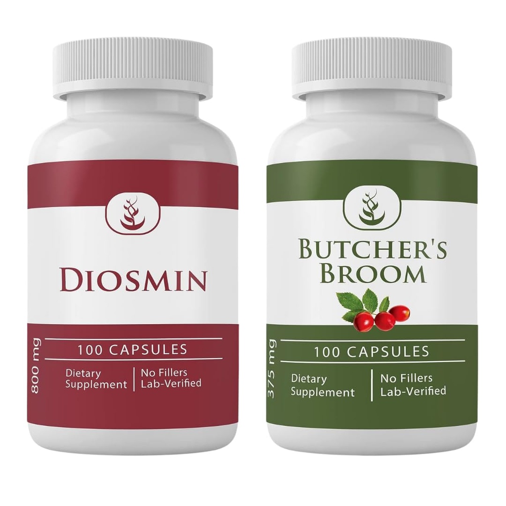 PURE ORIGINAL INGREDIENTS Diosmin and Butcher's Broom Bundle, 100 Capsules Each, Always Pure, No Additives or Fillers