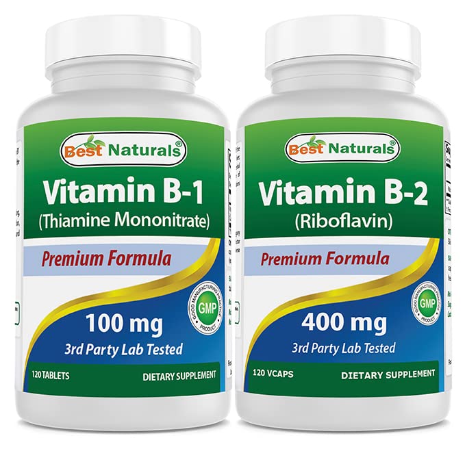 Best Naturals Vitamin B1 as Thiamine Mononitrate 100 mg & Vitamin B2 (Riboflavin) 400mg