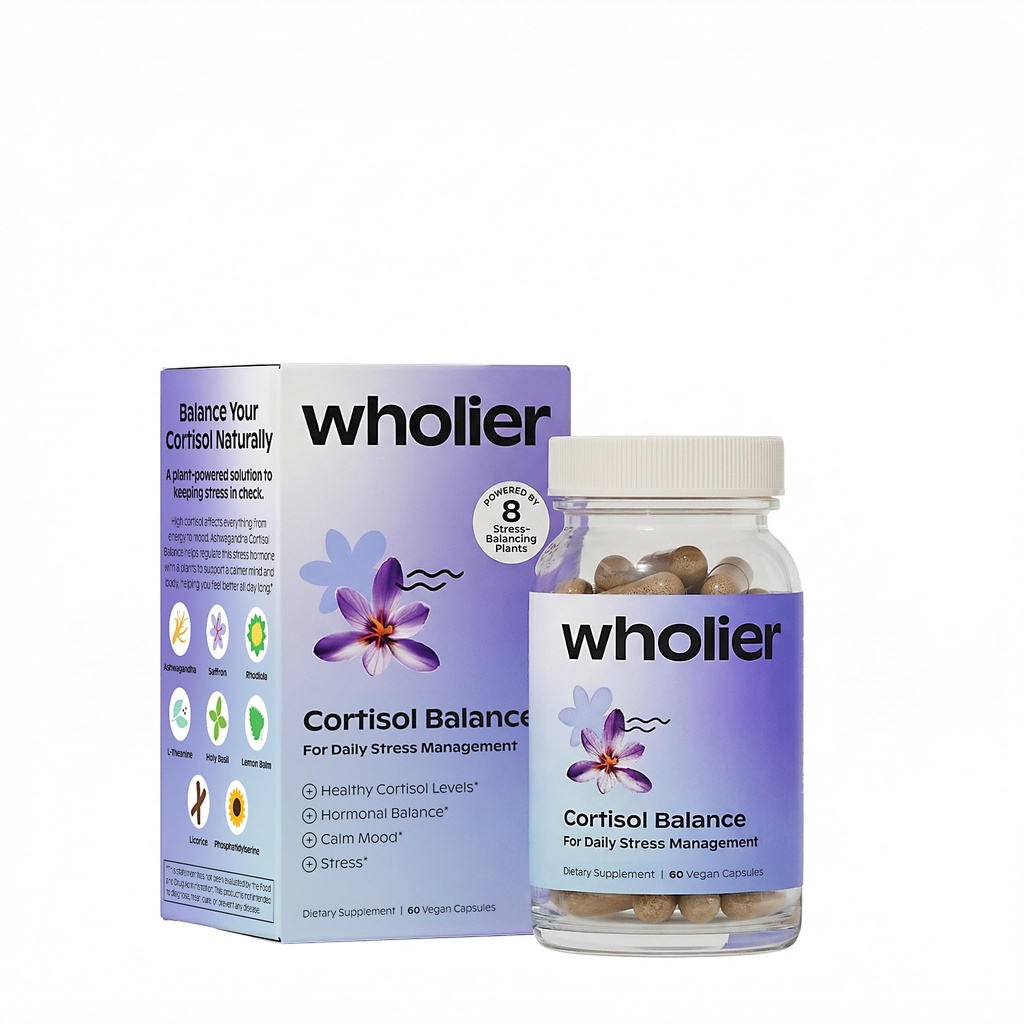 wholier Cortisol Support Supplement with Ashwagandha, Rhodiola, Saffron & L Theanine Adaptogen Blend for Overall Wellness Support, Vegan Capsules, Gluten Free, Non GMO, 60 Count, 30 Servings