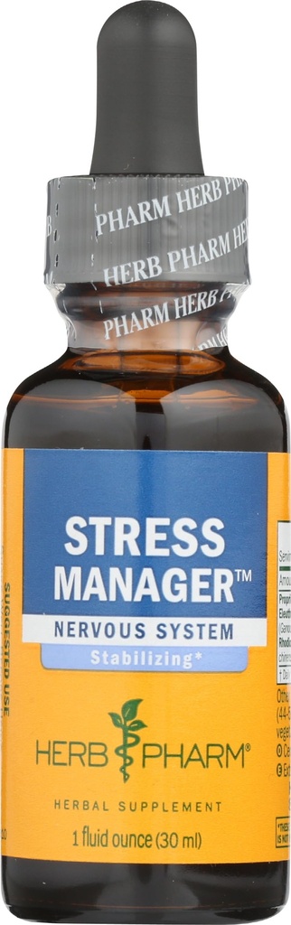 Herb Pharm Stress Manager: Adaptogenic Stress Support Tincture, Rhodiola Rosea, Holy Basil Extract, Reishi Mushroom Extract, Adrenal Function Support, Optimal Energy, Vegan, Non-GMO, 1 Oz*