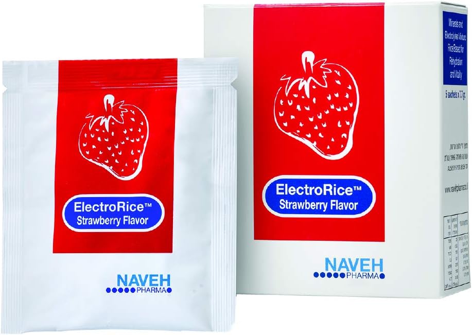 NAVEH PHARMA ElectroRice Anti-Αφυδάτωση Ηλεκτρολυτών Χρήση Κατά τη διάρκεια Bouts της Διάρροιας και του Έμετου, Φυσικό Ρύζι Βασισμένο στο στόμα Πρόληψη της Αφυδάτωσης Παιδιά και Ενήλικες, 5 Φράουλα Γεύση