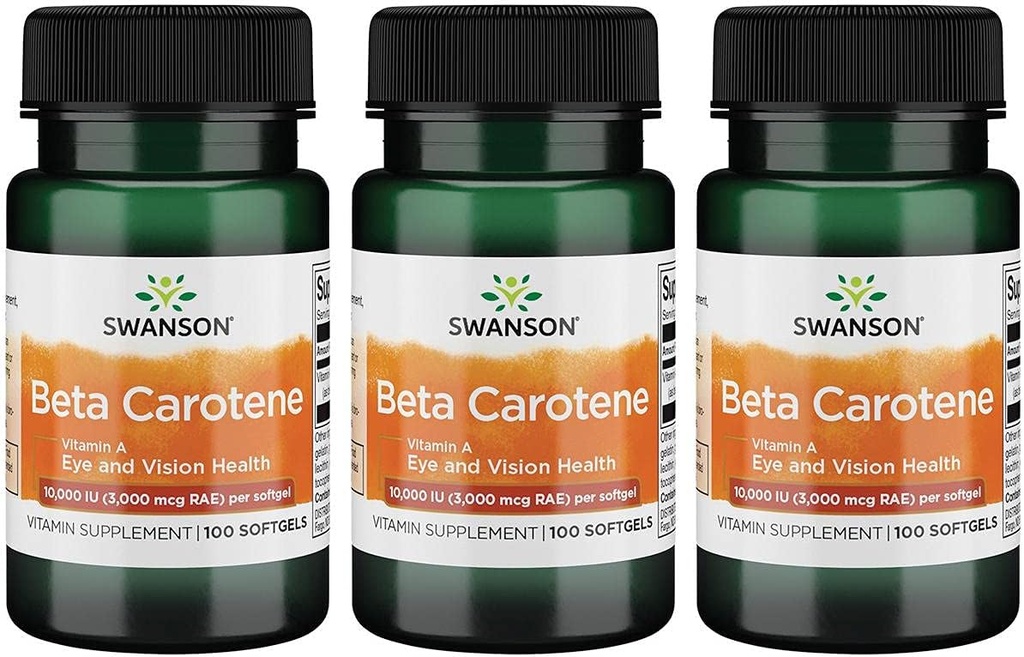 Swanson Beta-Carotene (Vitamin A) Δέρμα ανοσοποιητικό σύστημα Υγεία Αντιοξειδωτικό Υποστήριξη 10000 Iu (3000 mcg) 100 Sgels (3 Pack)