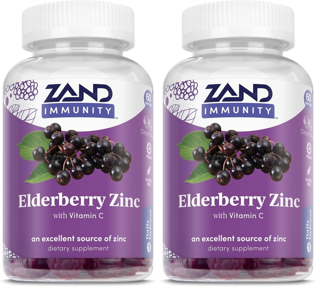ZAND Elderberry Zinc Immunity Gummies with Vitamin C | Year-Round Immune Support for Children & Adults | 60ct, 30 Serv. (Pack of 2)