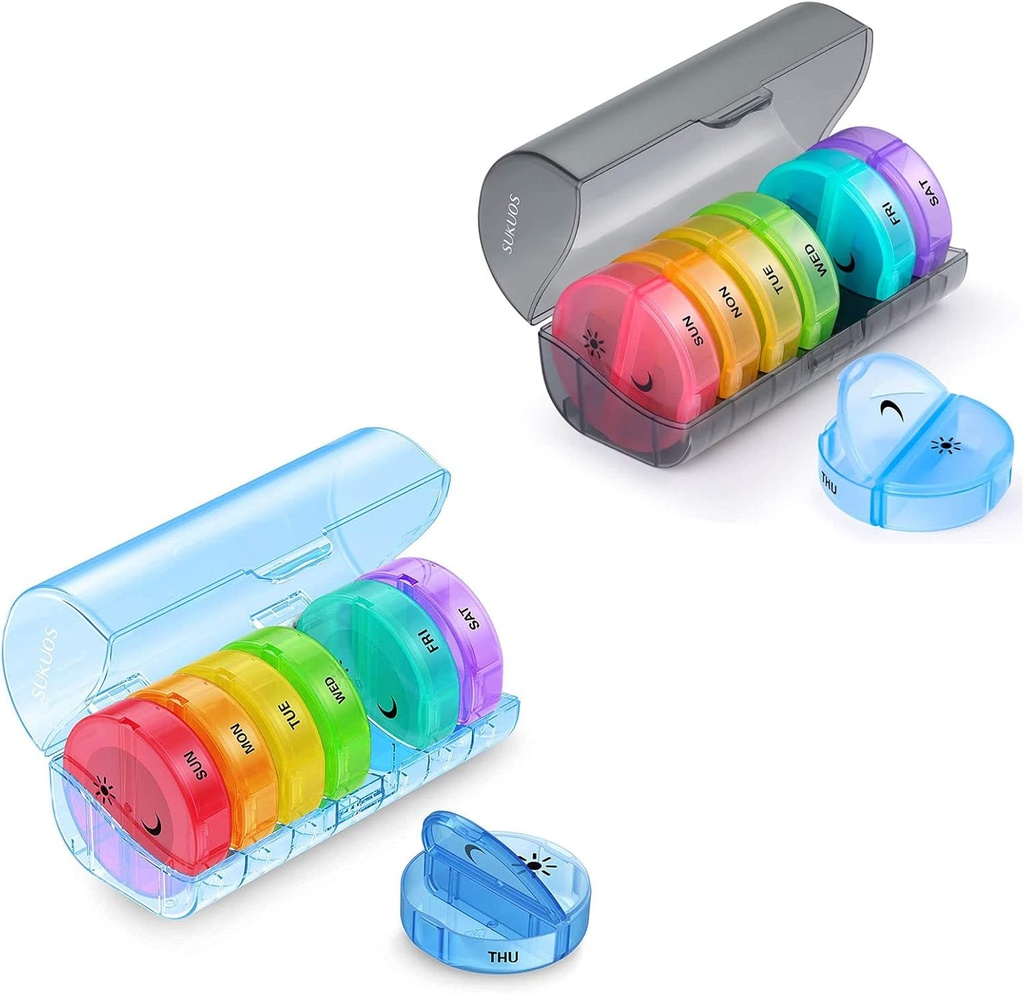 2 Pack Weekly Pill Organizer 7 Ημέρα 2 φορές την ημέρα, Sukuos μεγάλες υποθέσεις ημερήσιων χαπιών για χάπια / Vitamin / Fish Oil / Συμπληρωματικά