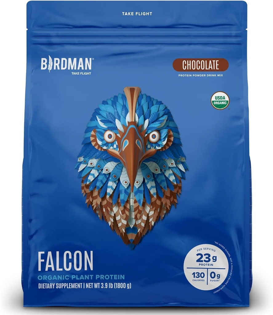 BIRDMAN Falcon Vegan Protein Powder Organic, Stevia & Sugar Free, Πρωτεΐνη με βάση το φυτό, Χαμηλό Καρβίδιο, Γαλακτοκομικά Χωρίς, Κέτο, Πρωτεΐνες μη Whey, Προβιοτική, Πρωτεΐνη Pea 