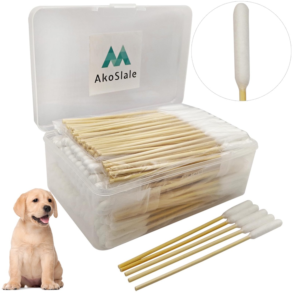Dog Ear Cleaning Swabs 200 Count – 6 Inch Extra Long Bamboo Cotton Swabs for Dogs & Cats, Large Lint-Free Cotton Tipped Applicators for Ear Wax Removal, Tear Stains & Grooming