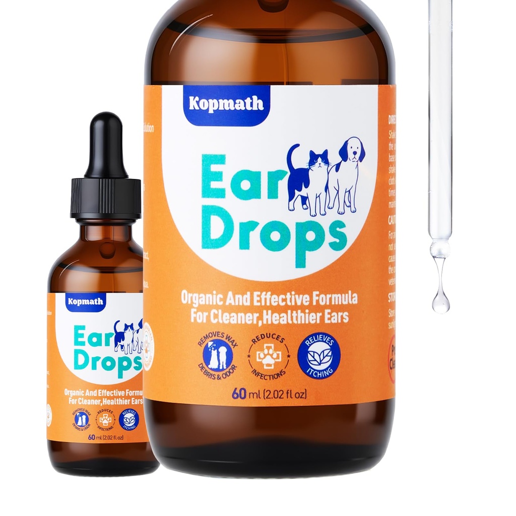 Dog Ear Drops, Dog Ear Cleaner Drops, Ear Infection Treatment for Dogs and Cats, Natural Herbal Ear Cleaning Solution for Dirty,Itchy,Smelly,Inflammed Pet Ears, 2 oz with Dropper