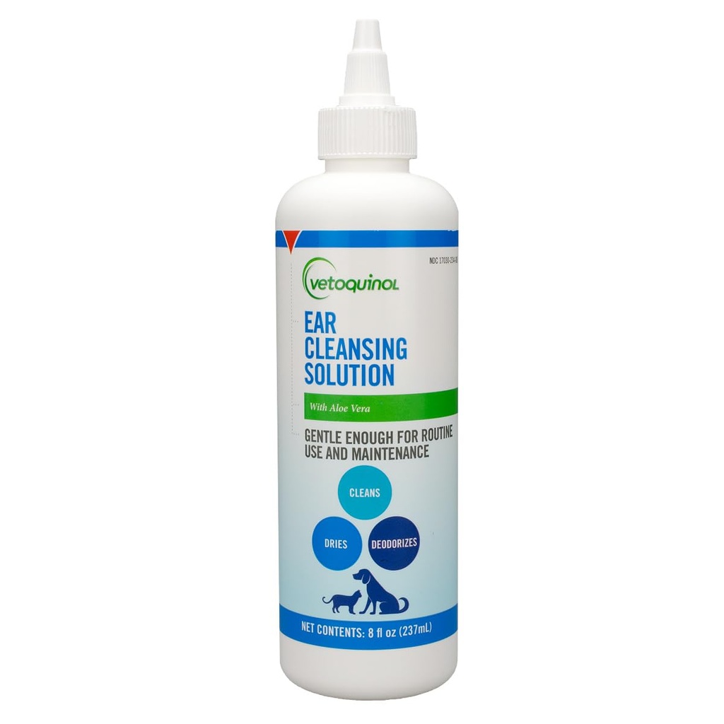 Vetoquinol Ear Cleansing Solution - Gentle Cleaner to Remove Dirt & Debris - Easy-to-Use Drops for Cats & Dogs - Support Clean and Fresh-Smelling Ears - Ideal for Routine Pet Hygiene - 8 Ounces