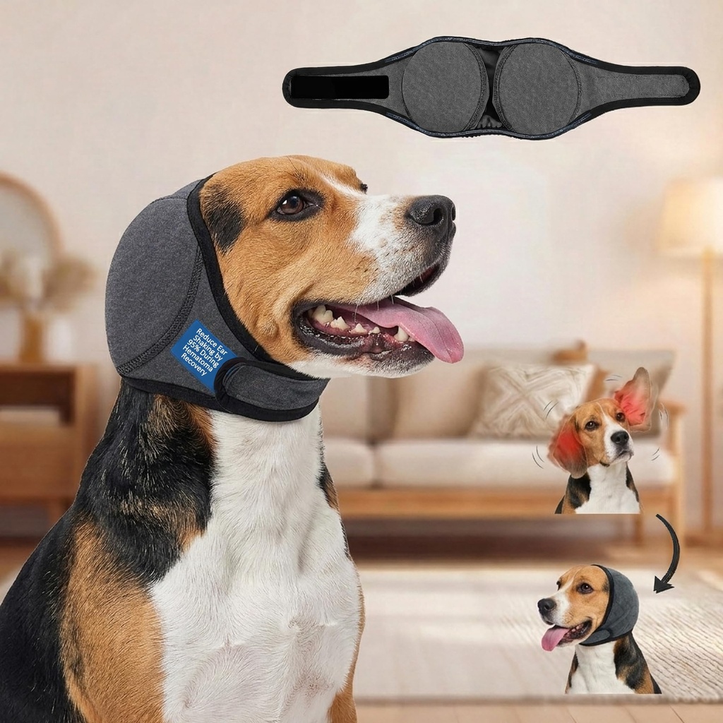 HOFi No-Shake Ear Wraps for Dogs: Stop Head Shaking & Ear Flapping During Aural Hematoma Recovery - Secure No-Slip Fit After Surgery - Cone Alternative for Beagle/Border/Frenchie Medium Breed