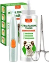 Dog Ear Powder Hair Removal Kit–Safe Grooming Set with 30g Ear Powder, LED Silent Trimmer & 5.5in Tweezers All-in-One Ear Care Solution for Dogs &Cats,Odor Control & Hygiene Support, Home Grooming Kit