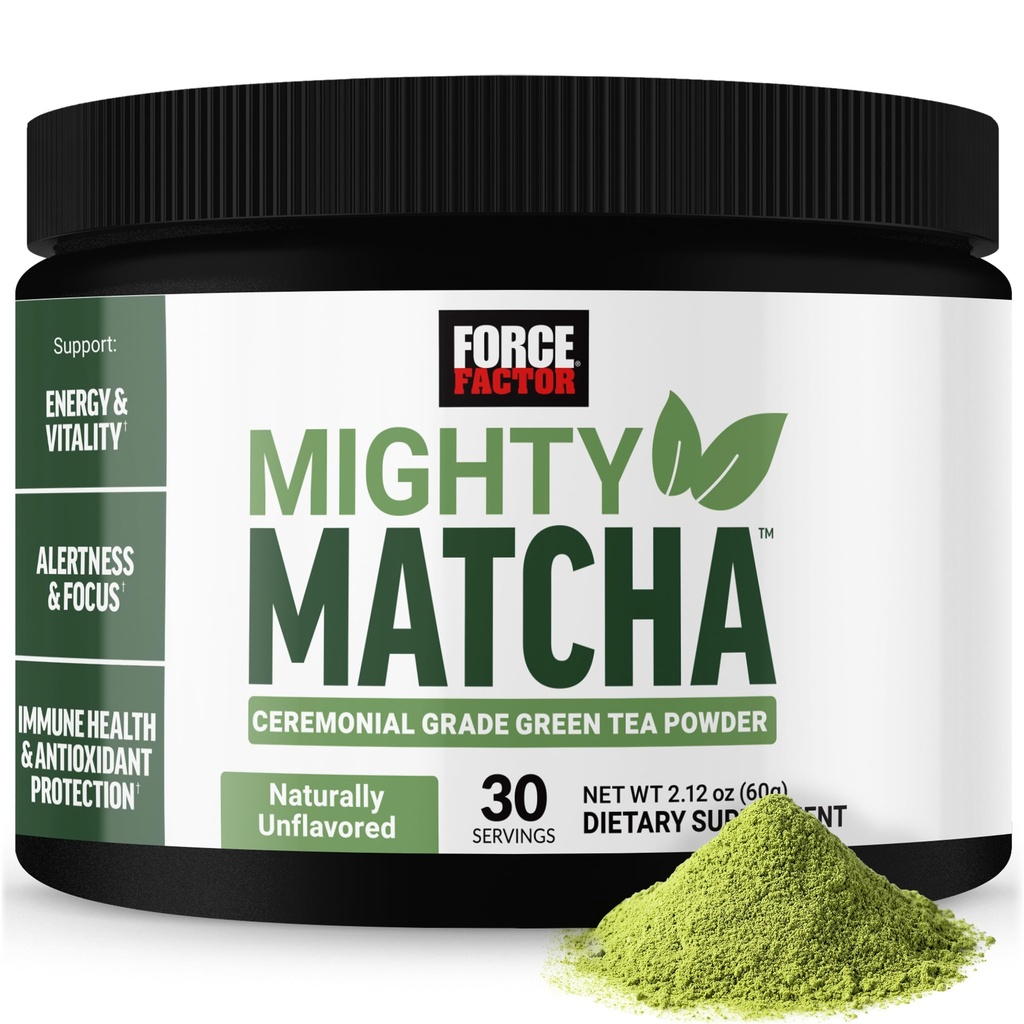 Force Factor Mighty Matcha Powder, Premium Organic Matcha Green Tea Superfood to Support Calm Energy, Focus, Antioxidant Protection & Vitality, Naturally Unflavored, 30 Servings