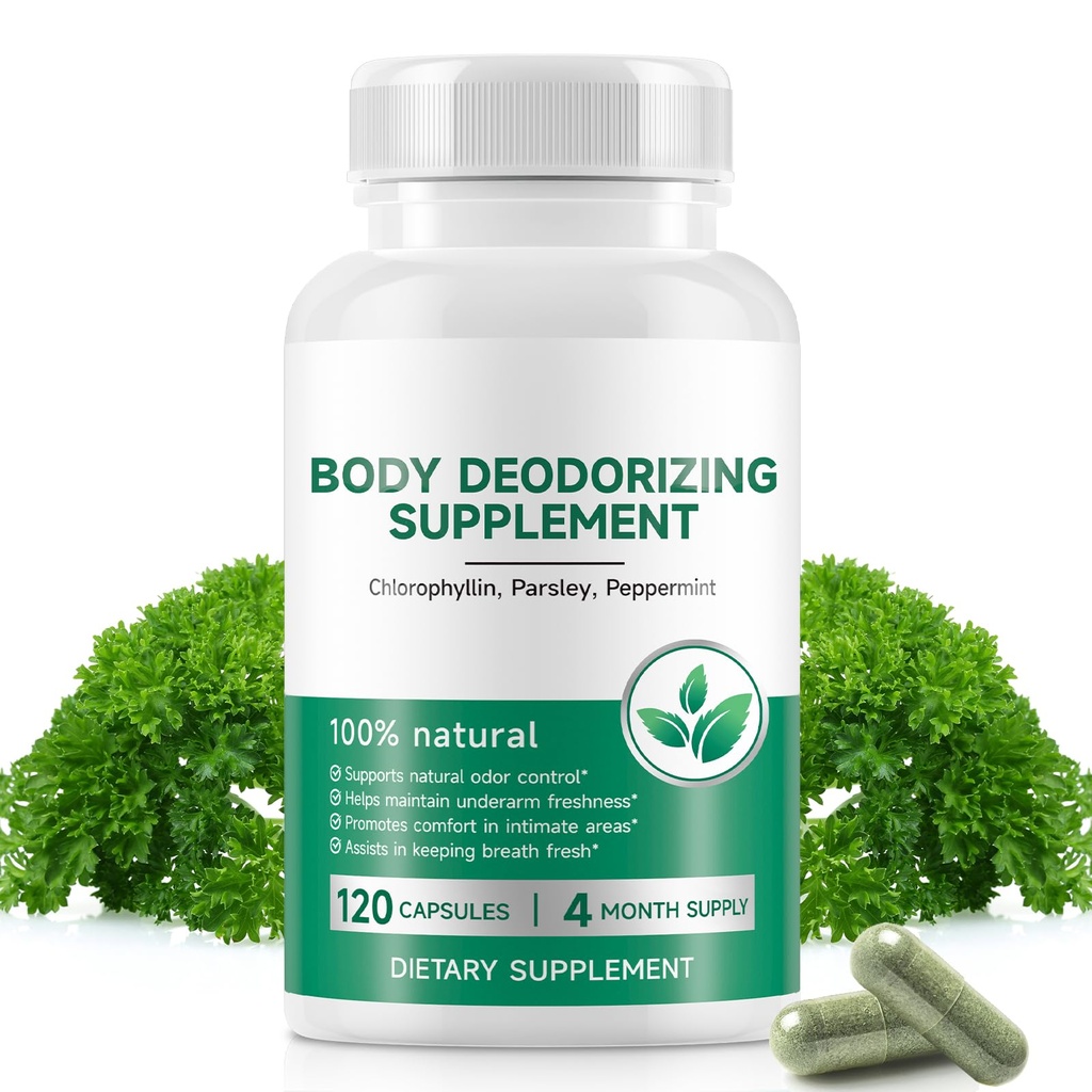 Chlorophyll Capsules 120 Caps, Body Deodorizing Supplement, Body Odor Eliminator, Fresh Breath, Supports Immunity and Digestion