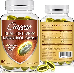Ubiquinol CoQ10 600 MG Softgels with Omega-3 & Shilajit & PQQ, Advanced Dual-Delivery Coenzyme-Q10, Active CoQ10 Ubiquinol Supplement for Fertility, Antioxidant, Heart, Brain & Energy, 120 Servings