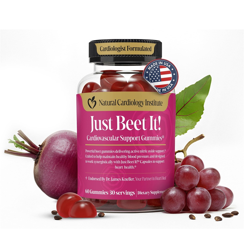 Just Beet It! Beet Root Gummies - Blood Pressure & Circulation Support Beet Gummies - Nitric Oxide Booster with CoQ10 & Grape Seed Extract - Heart Health & Energy for Men & Women - 60 Beet Chews