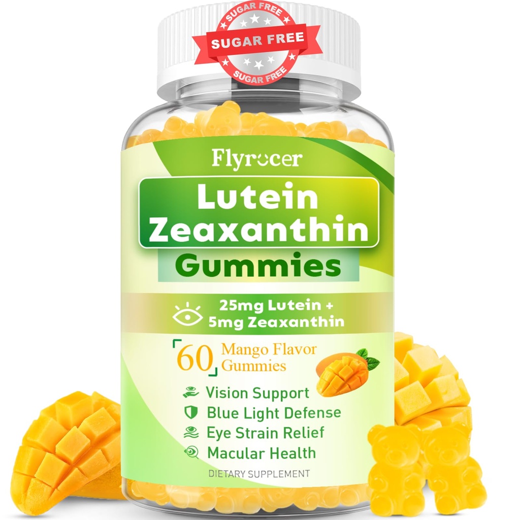 Sugar Free Lutein Gummies 25mg, Lutein and Zeaxanthin Supplements for Eye Health, 13-in-1 Eye Care Formula with Omega-3 Bilberry Saffron & Vitamins-Vision Health, Eye Strain, Dry Eyes, Vegan 60 Count
