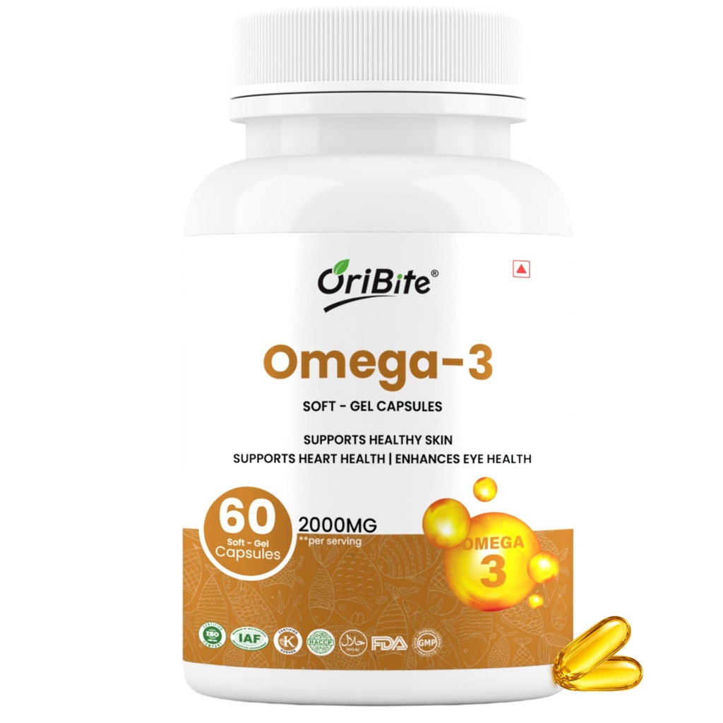 Omega-3 Fish Oil 2000mg – Supports Heart, Skin & Eye Health – 60 Softgel Capsules with EPA & DHA – Burpless Premium Fish Oil Supplement