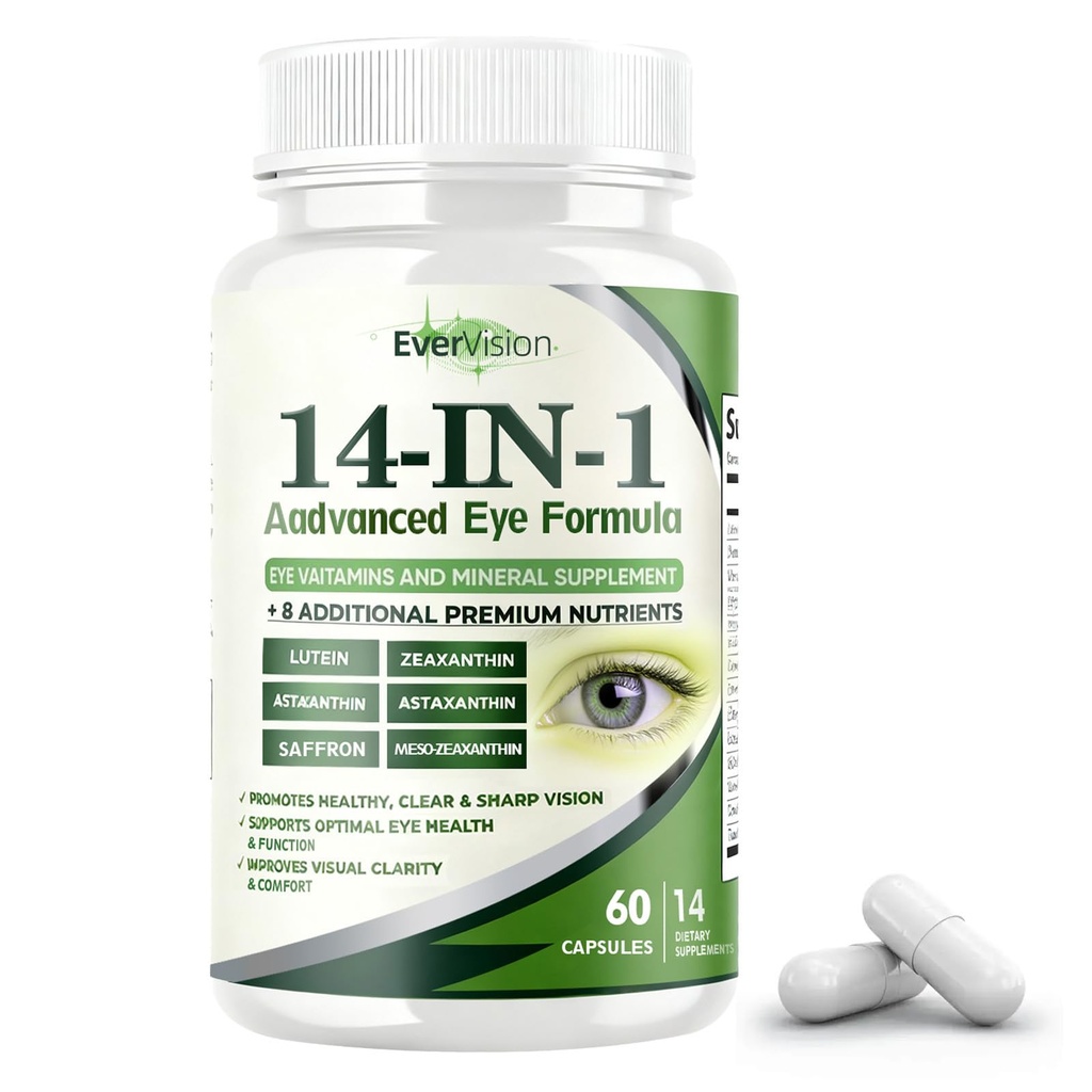 Evervision 14-in-1 Advanced Eye Formula - Eye Vitamin and Mineral Supplement for Eye Health - 60 Capsules (1pc)