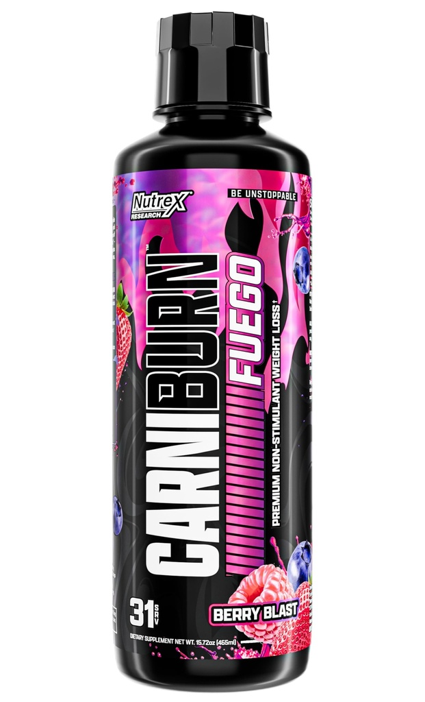 Nutrex Research CARNIBURN Advanced Liquid L Carnitine 3000mg with MitoBurn, InnoSlim & GBBGO (31 Servings, Berry Blast)