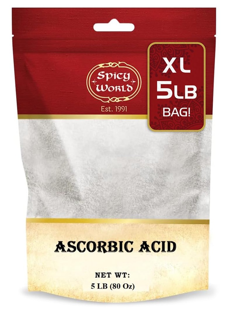 Spicy World Ascorbic Acid Vitamin C Powder 5 LB - Pure VIT C Powder, USP Bulk