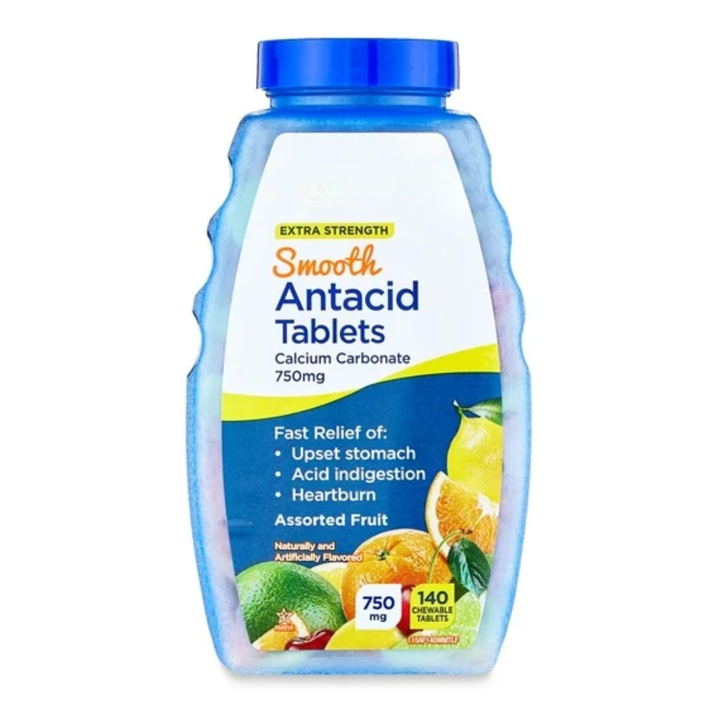 SEDLAV Extra Strength Smooth Antacid Assorted Fruit Chewable Tablets, 140 Count