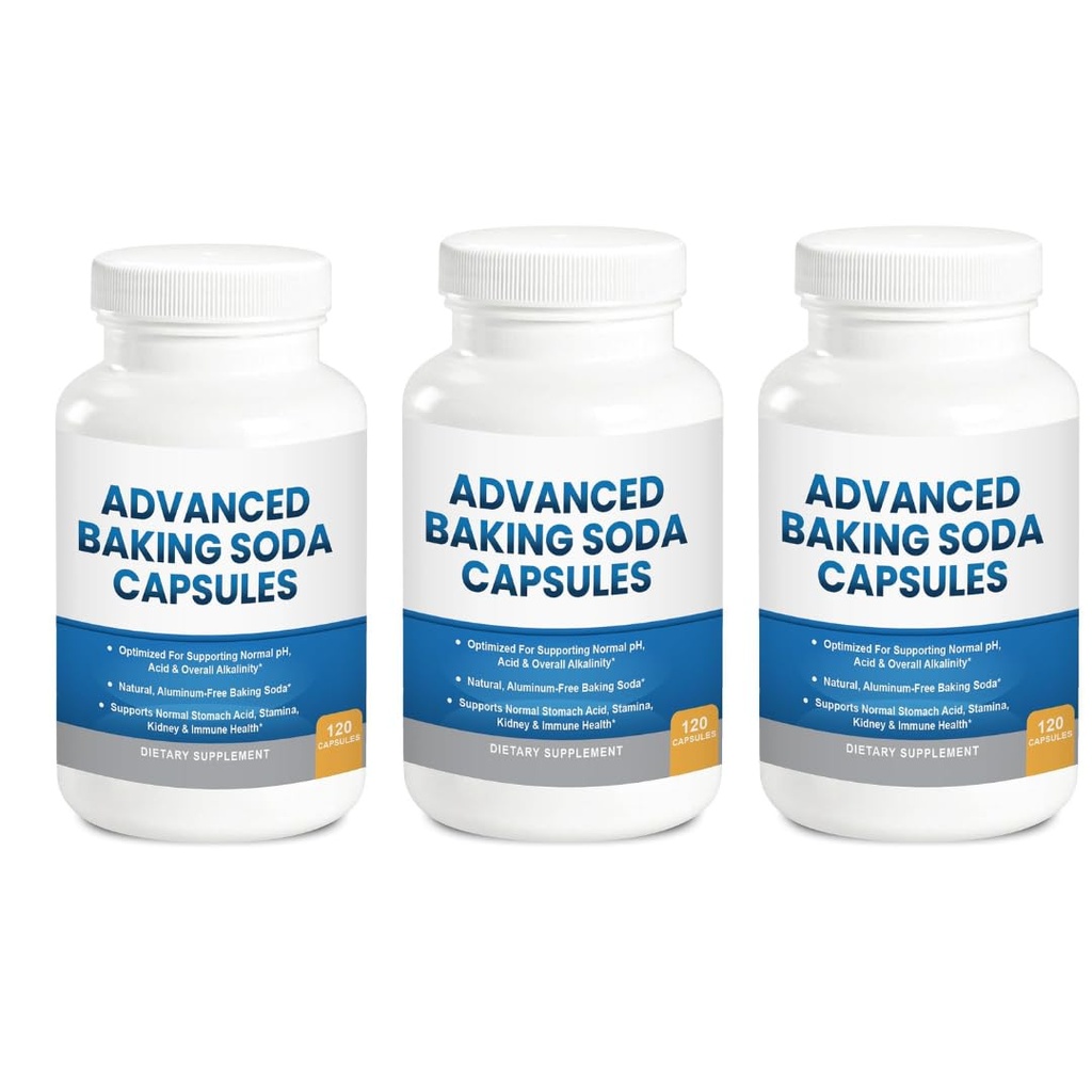 Advanced Baking Soda Capsules: Organic Use Aluminum Free Baking Soda w/Superfoods to Support Kidneys, Stomach Acid, Alkalinity, Immune, Antacid, Health & Wellness, Organic Use 3-Pack