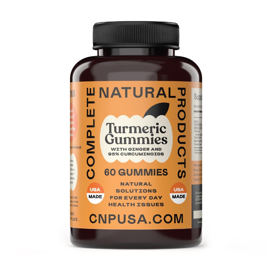 Turmeric Ginger Gummies - 60 Count Natural with Black Pepper Extract, Turmeric Extract, & Turmeric Powder