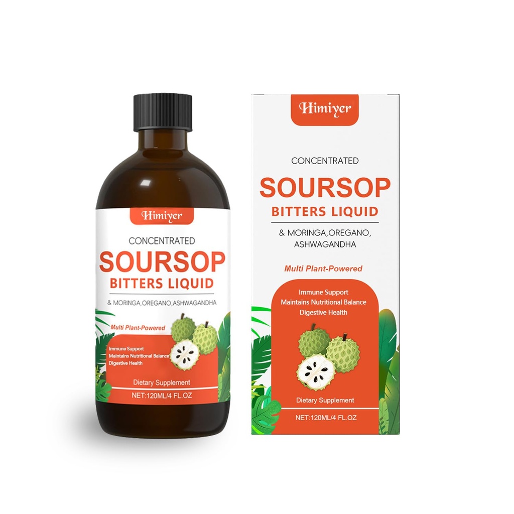 Himiyer Soursop Bitters Liquid Drops, Soursop Leaf Extract 600mg with Moringa, Oregano & Ashwagandha | Plant-Powered Herbal Bitters for Digestive & Immune Support* | 4 Fl Oz