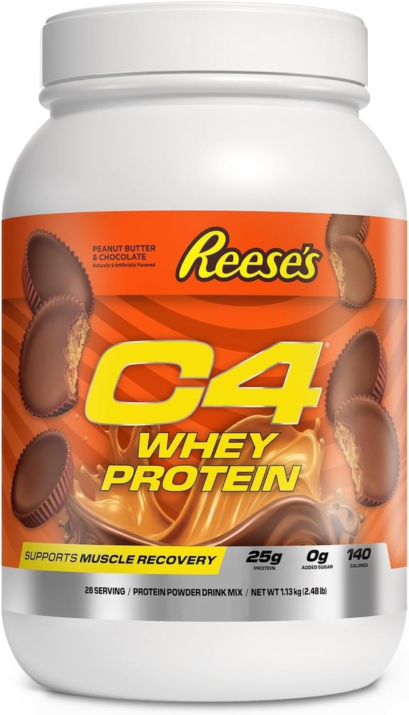 Cellucor C4 Whey Protein Powder, Reese's Pinut Butter & Chocolate - 25g Πρωτεΐνη, 0g Προστέθηκε Ζάχαρη, 140 θερμίδες ανά υπηρεσία, Υποστηρίζει την αποκατάσταση των μυών, 28 εξυπηρετούν, Premium Ορός γάλακτος για μετά την προπόνηση