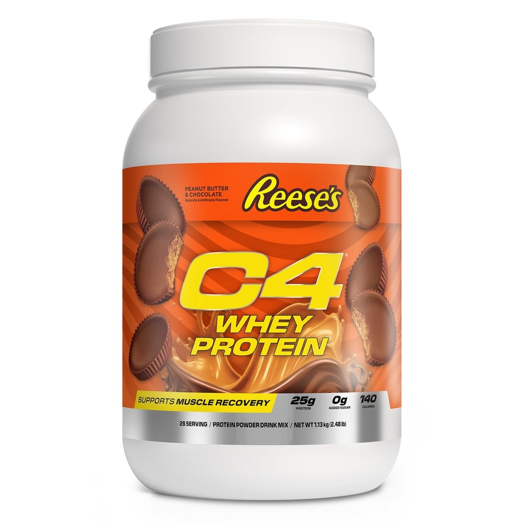 Cellucor C4 Whey Protein Powder, Reese's Pinut Butter & Chocolate - 25g Πρωτεΐνη, 0g Προστέθηκε Ζάχαρη, 140 θερμίδες ανά υπηρεσία, Υποστηρίζει την αποκατάσταση των μυών, 28 εξυπηρετούν, Premium Ορός γάλακτος για μετά την προπόνηση